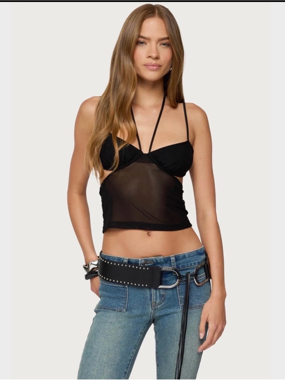 Edikted Sheer Black Halter Crop Top - Small NWT